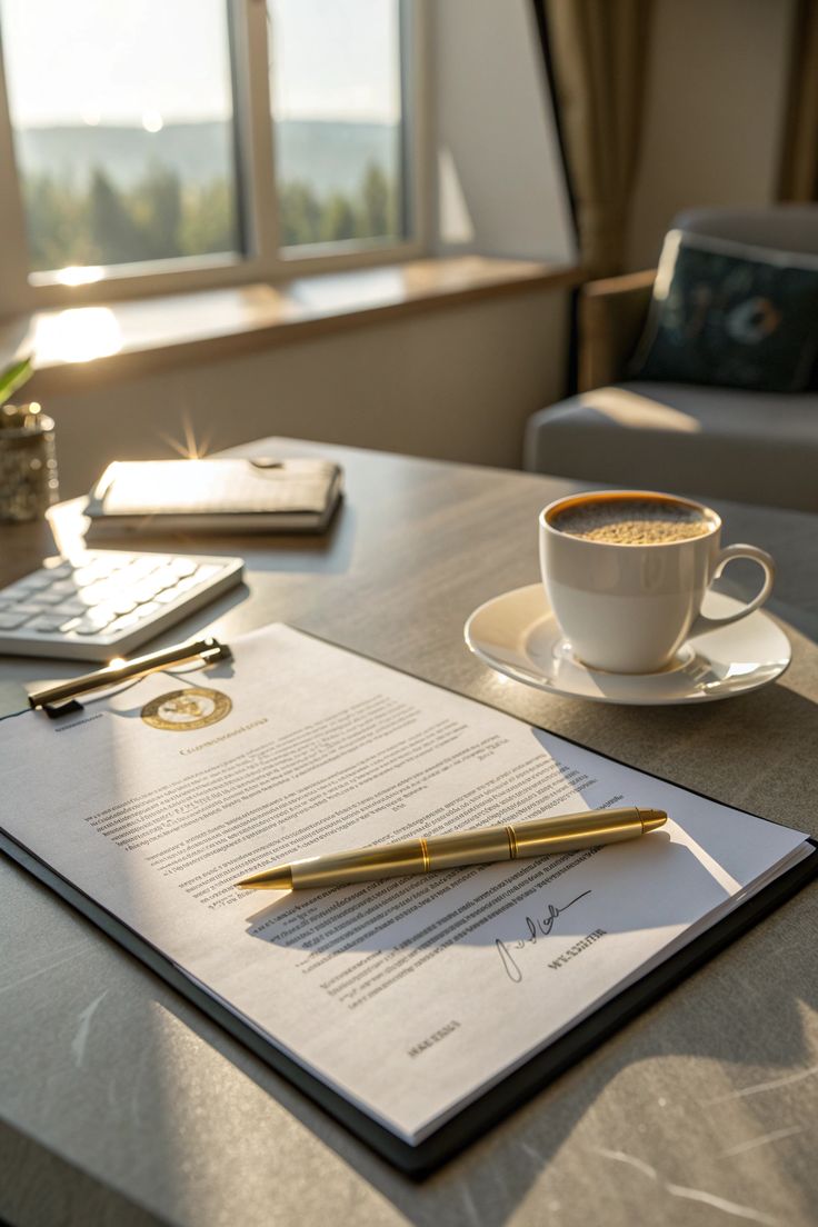 Signed Agreement Document and Coffee Cup